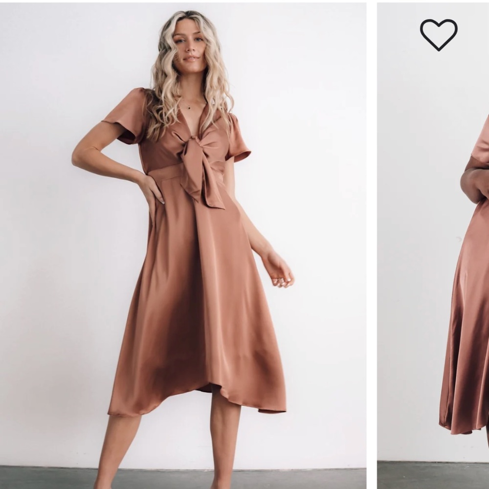 Baltic Born Poppy Satin Midi Dress- Color Rosy Brown